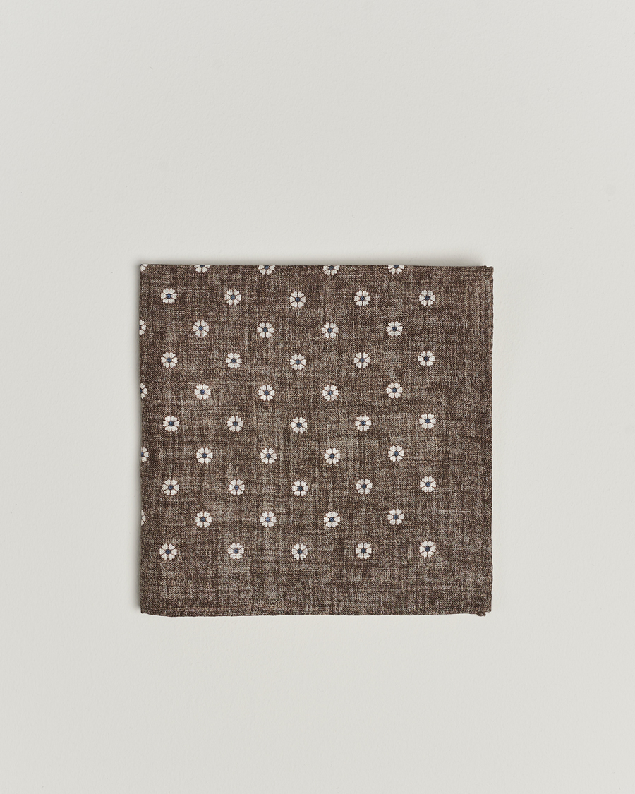 Mies | Amanda Christensen Linen Printed Flower Pocket Square Beige | Amanda Christensen | Linen Printed Flower Pocket Square Beige