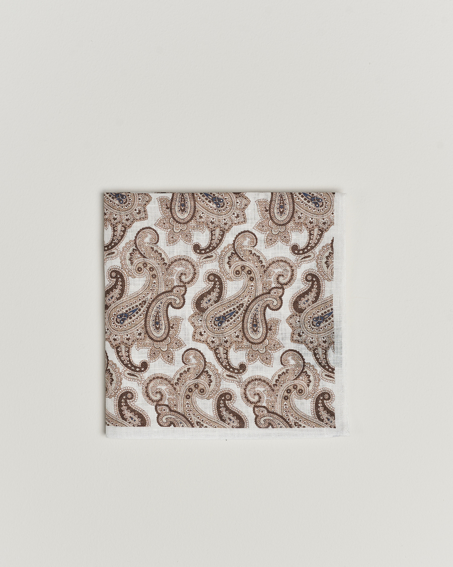 Mies | Taskuliinat | Amanda Christensen | Linen Printed Large Paisley Pocket Square White