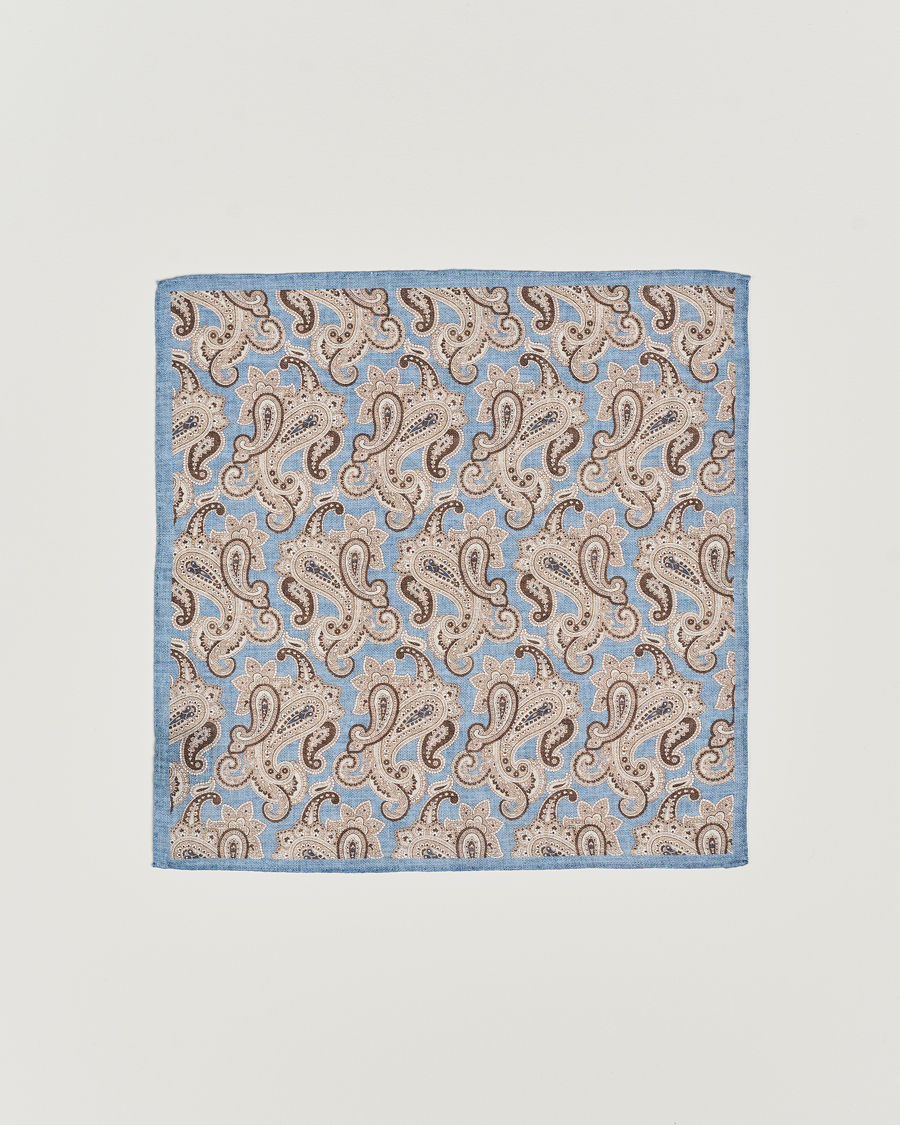 Mies |  | Amanda Christensen | Linen Printed Large Paisley Pocket Square Blue