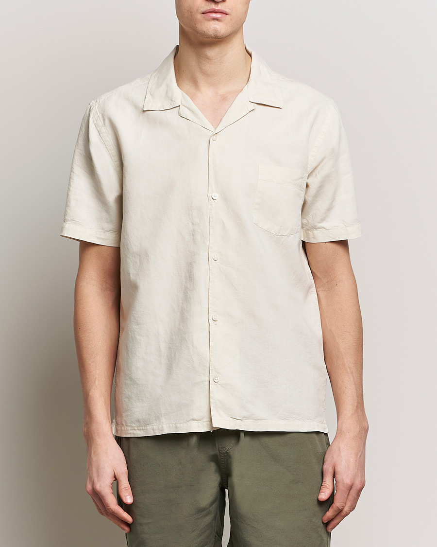 Mies | Pellavapaidat | Colorful Standard | Cotton/Linen Short Sleeve Shirt Ivory White