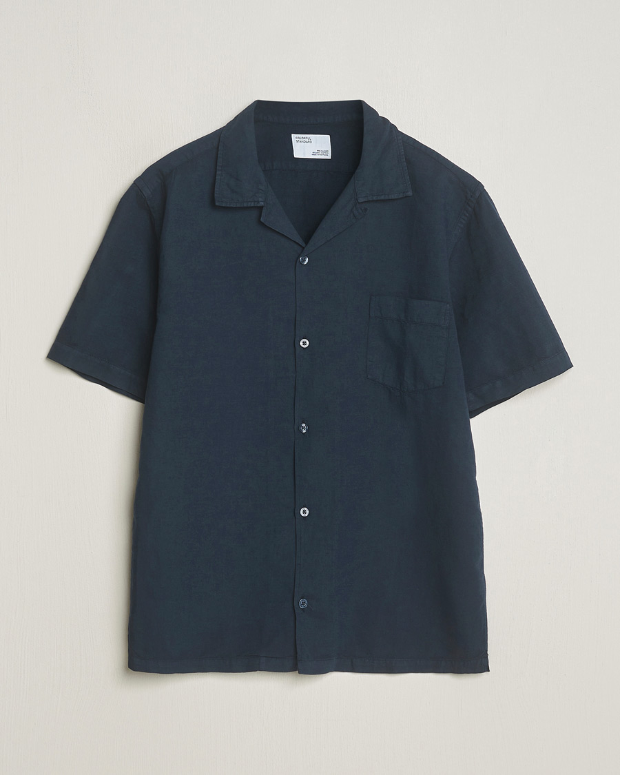 Mies | Kauluspaidat | Colorful Standard | Cotton/Linen Short Sleeve Shirt Navy Blue