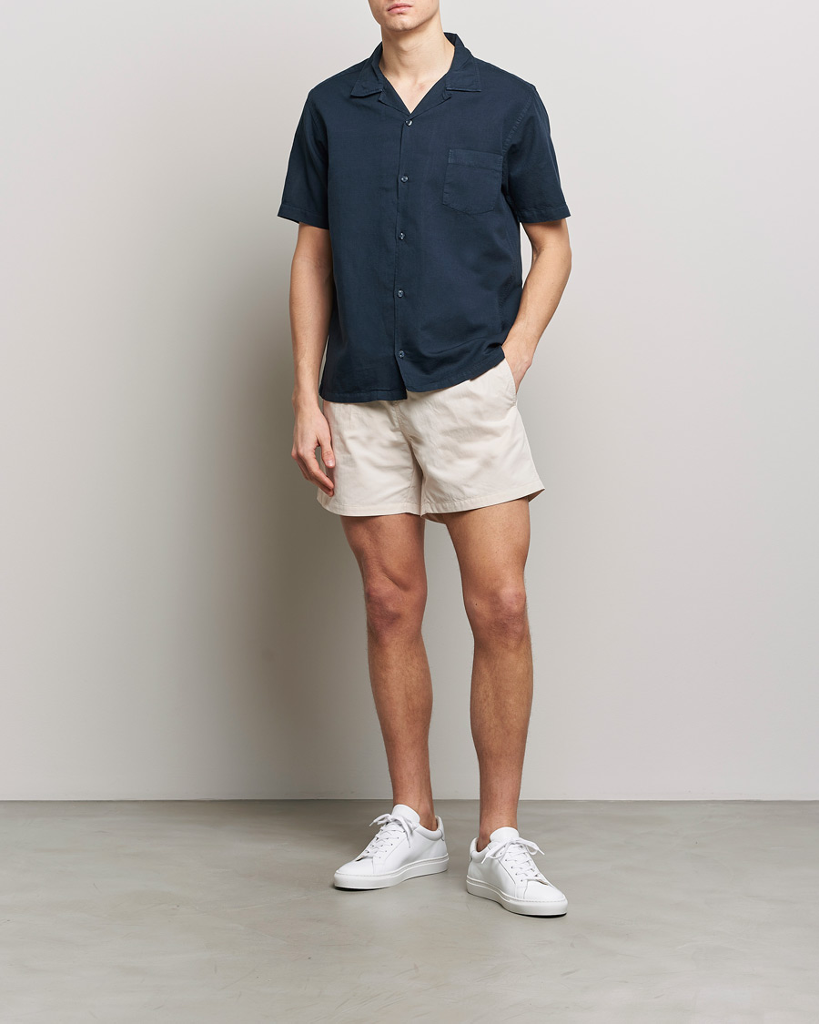 Mies | Kauluspaidat | Colorful Standard | Cotton/Linen Short Sleeve Shirt Navy Blue