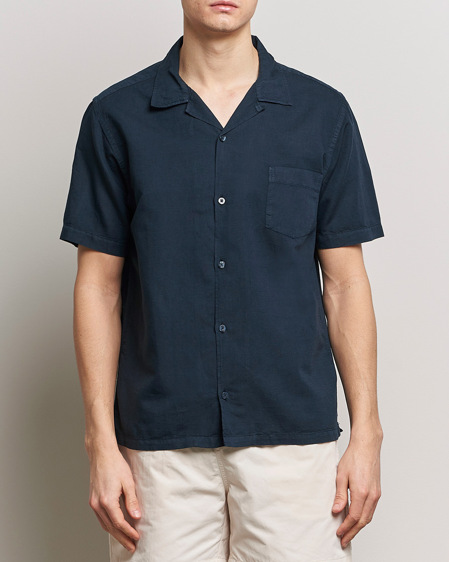 Mies | Vaatteet | Colorful Standard | Cotton/Linen Short Sleeve Shirt Navy Blue