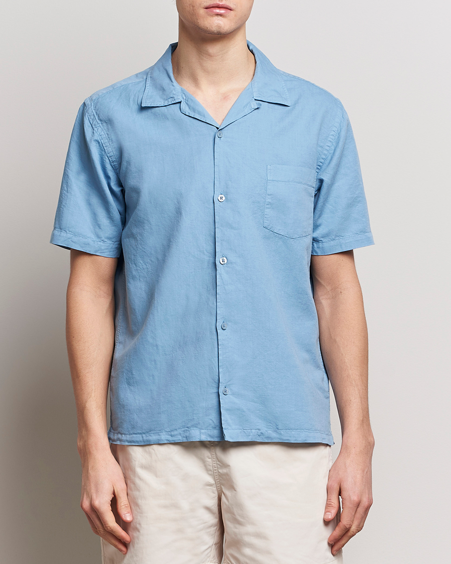 Mies | Rennot | Colorful Standard | Cotton/Linen Short Sleeve Shirt Seaside Blue