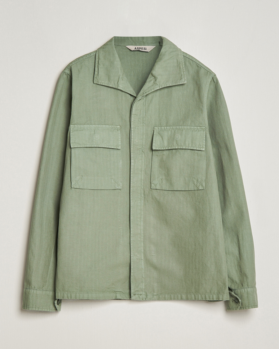 Mies | Takit | Aspesi | Cotton Herringbone Shirt Jacket Sage