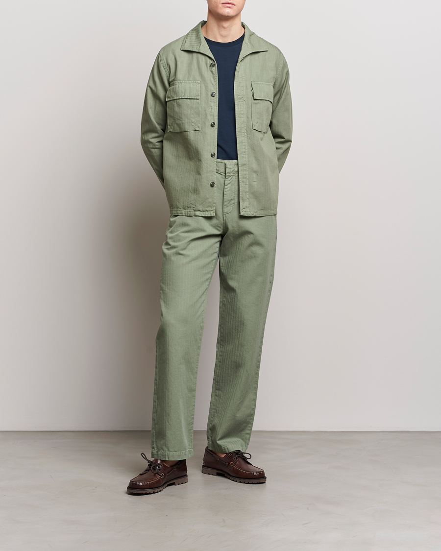 Mies | Takit | Aspesi | Cotton Herringbone Shirt Jacket Sage
