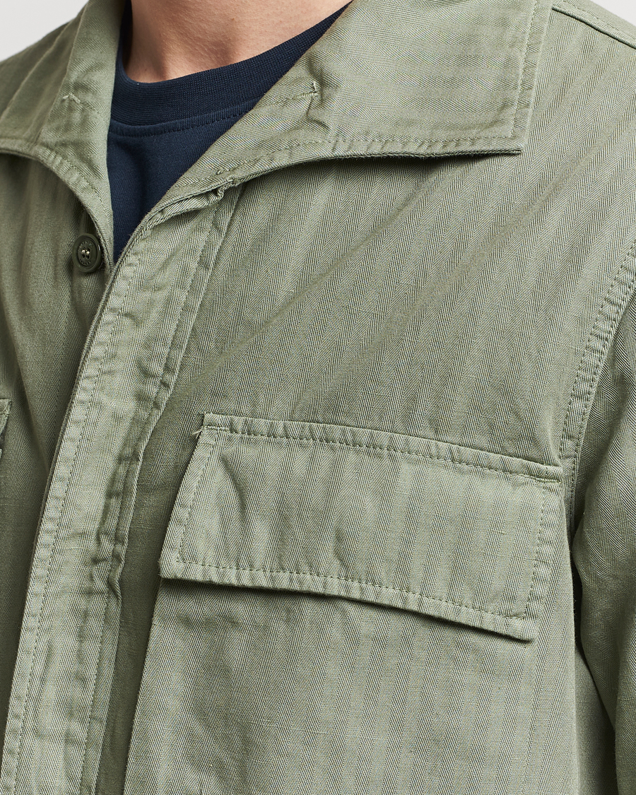 Mies | Takit | Aspesi | Cotton Herringbone Shirt Jacket Sage