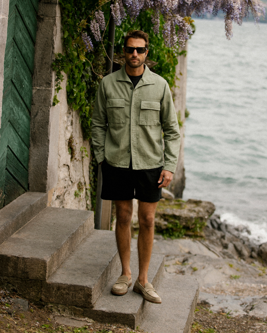 Mies | Takit | Aspesi | Cotton Herringbone Shirt Jacket Sage