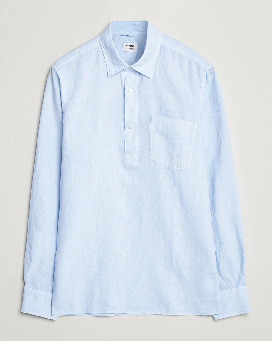 Mies | Kauluspaidat | Aspesi | Linen Popover Shirt Light Blue