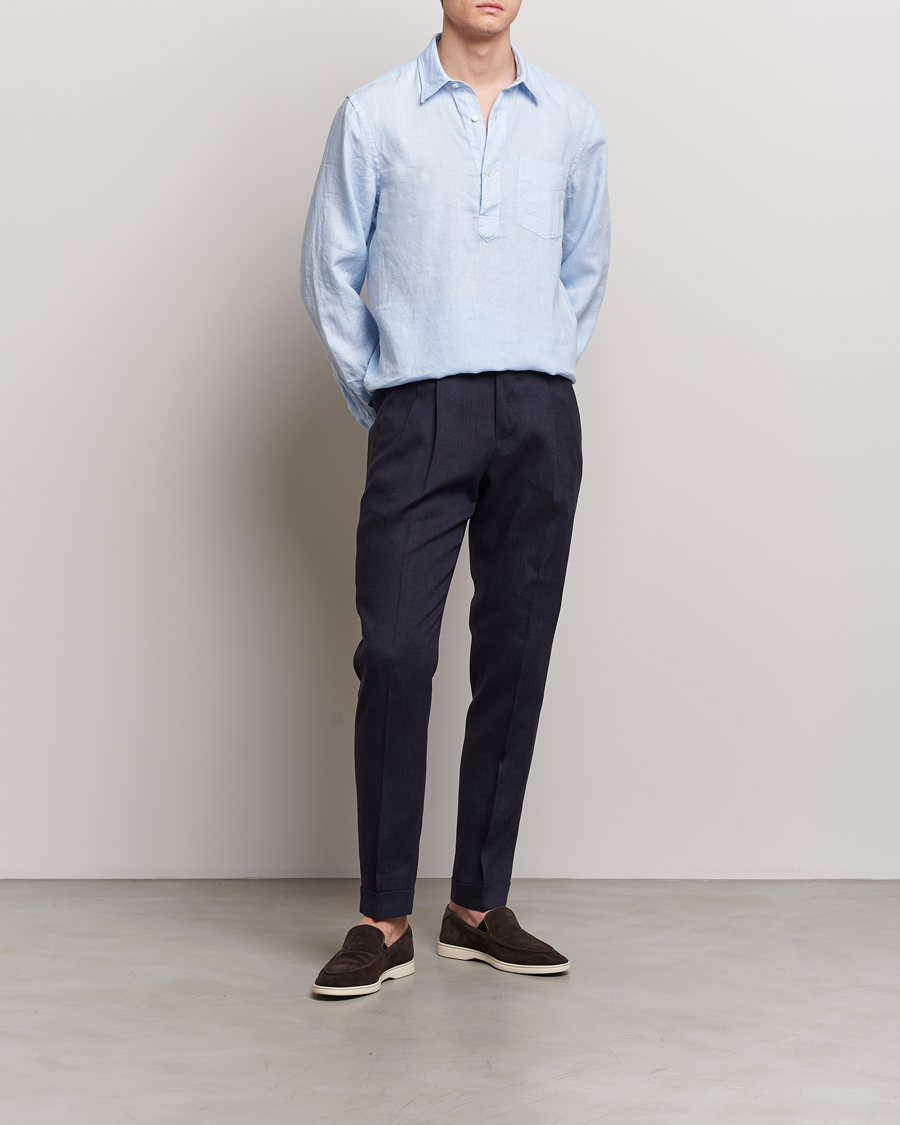 Mies | Kauluspaidat | Aspesi | Linen Popover Shirt Light Blue
