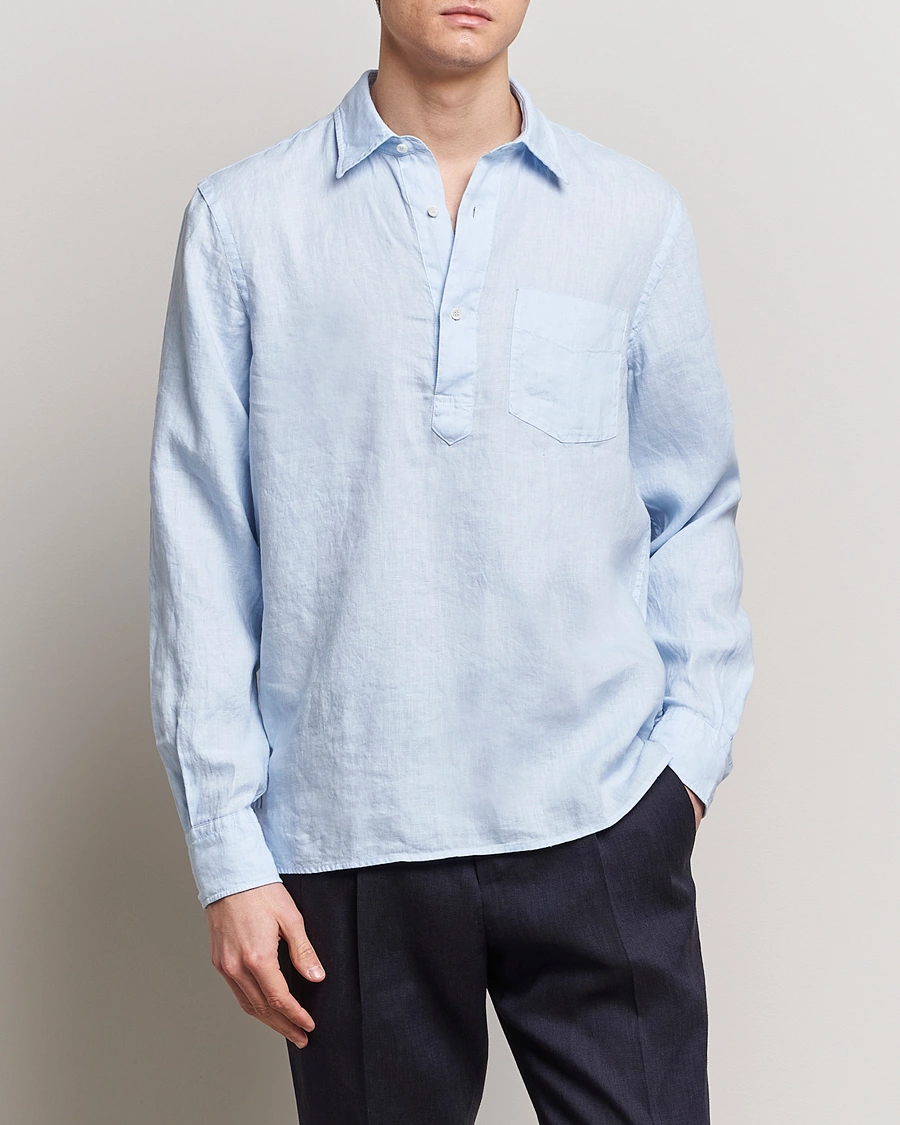 Mies | Pellavapaidat | Aspesi | Linen Popover Shirt Light Blue