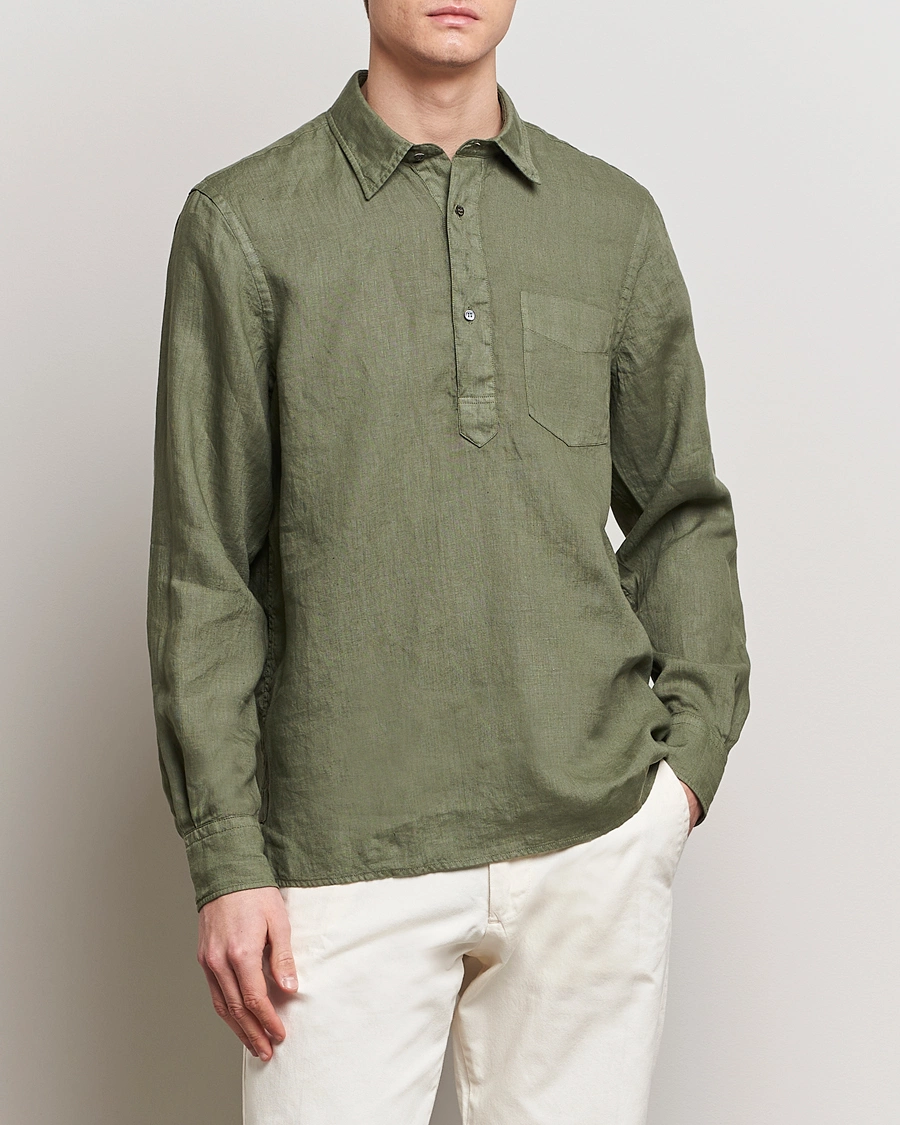 Mies |  | Aspesi | Linen Popover Shirt Military