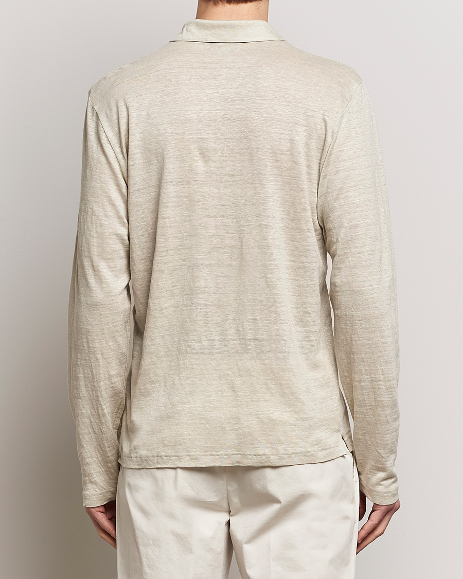 Mies | Puserot | Gran Sasso | Washed Linen Long Sleeve Polo Beige Melange