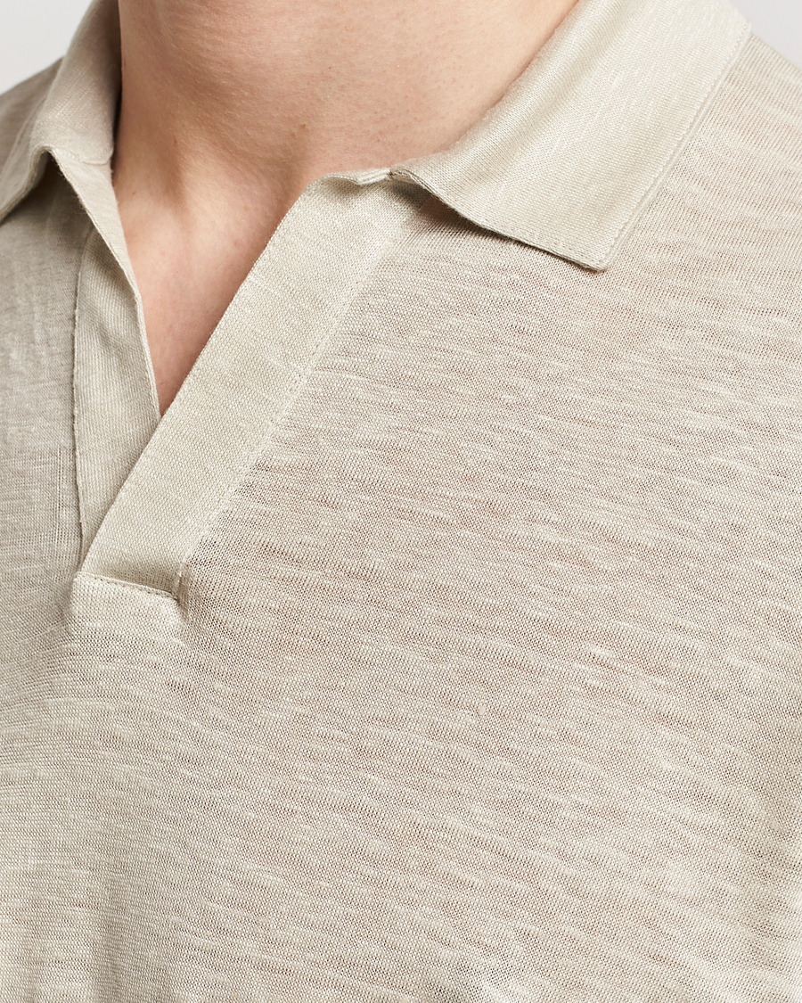 Mies | Puserot | Gran Sasso | Washed Linen Long Sleeve Polo Beige Melange