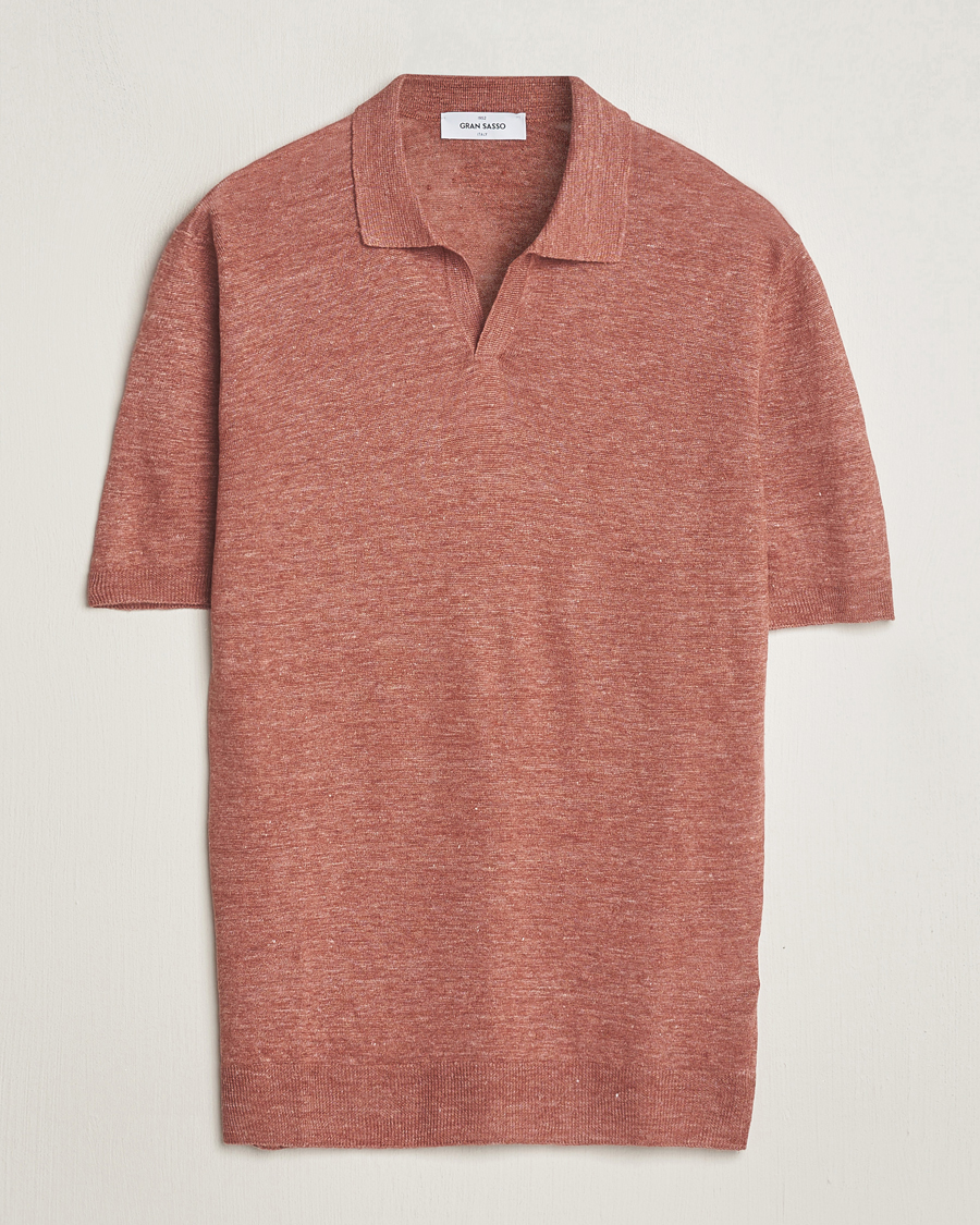 Mies | Pikeet | Gran Sasso | Knitted Linen Polo Rust Melange