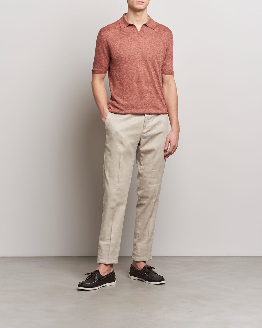 Mies | Pikeet | Gran Sasso | Knitted Linen Polo Rust Melange