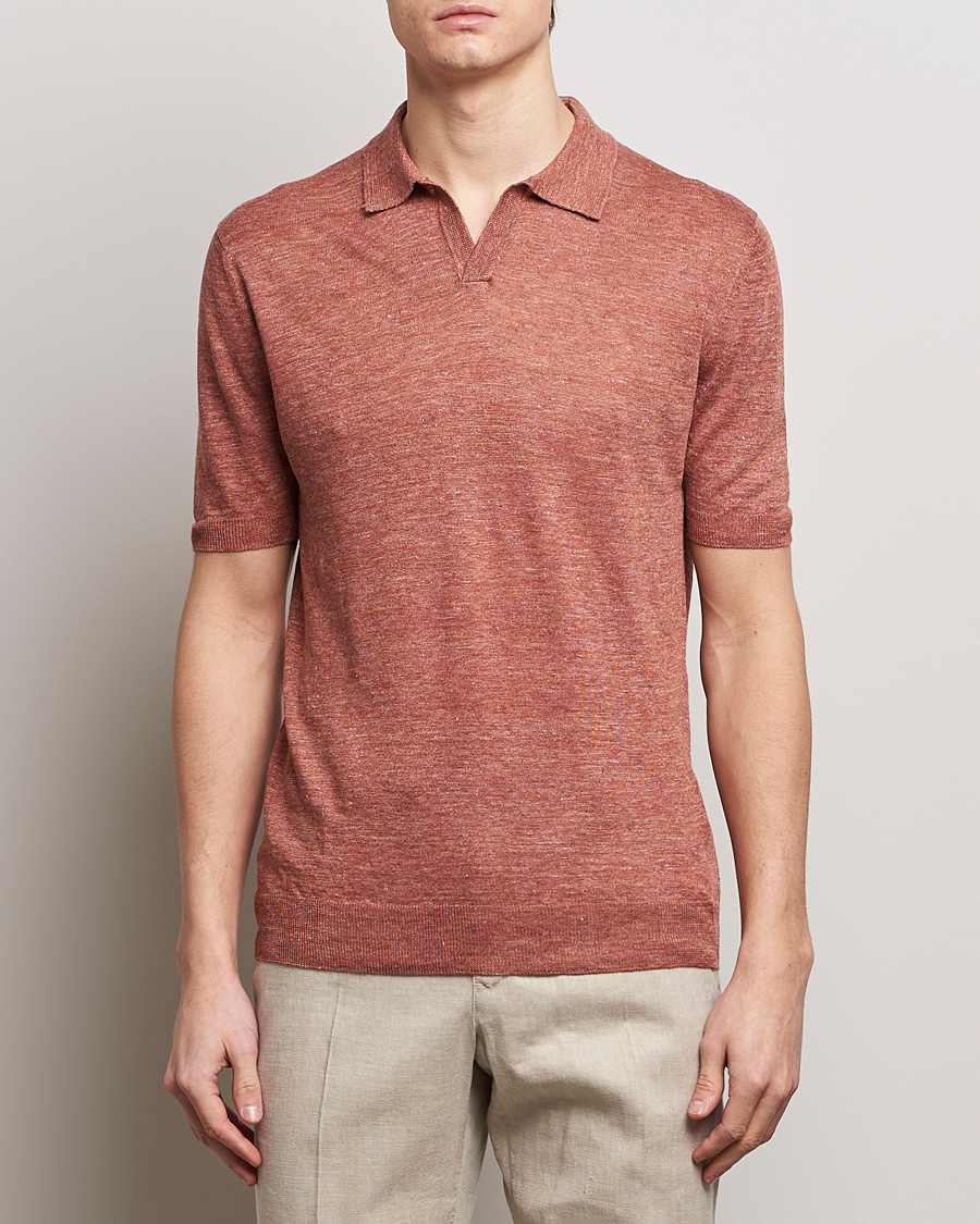Mies | Pikeet | Gran Sasso | Knitted Linen Polo Rust Melange