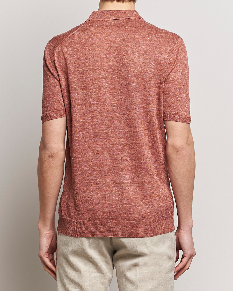 Mies | Pikeet | Gran Sasso | Knitted Linen Polo Rust Melange