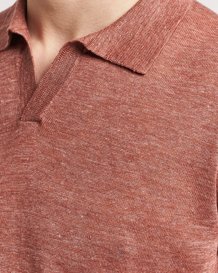 Mies | Pikeet | Gran Sasso | Knitted Linen Polo Rust Melange
