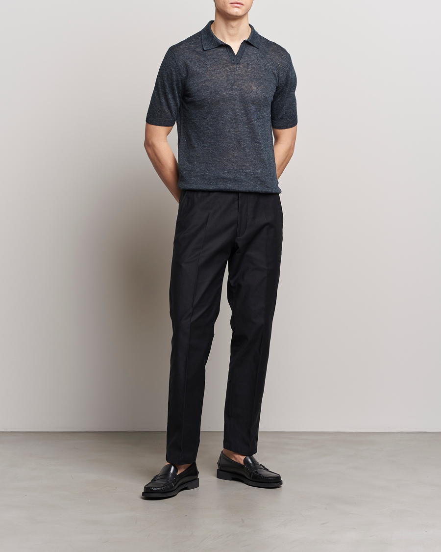 Mies | Pikeet | Gran Sasso | Knitted Linen Polo Navy