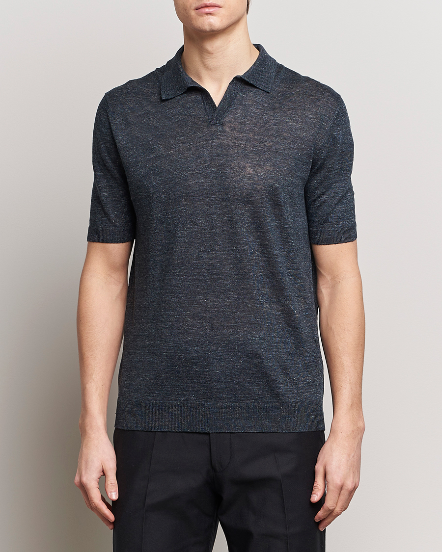 Mies | Italian Department | Gran Sasso | Knitted Linen Polo Navy