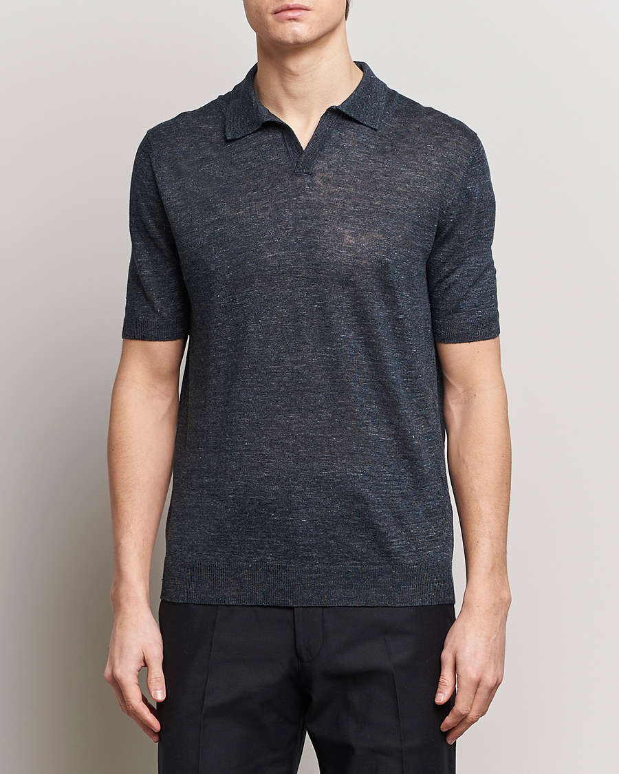 Mies | Pikeet | Gran Sasso | Knitted Linen Polo Navy