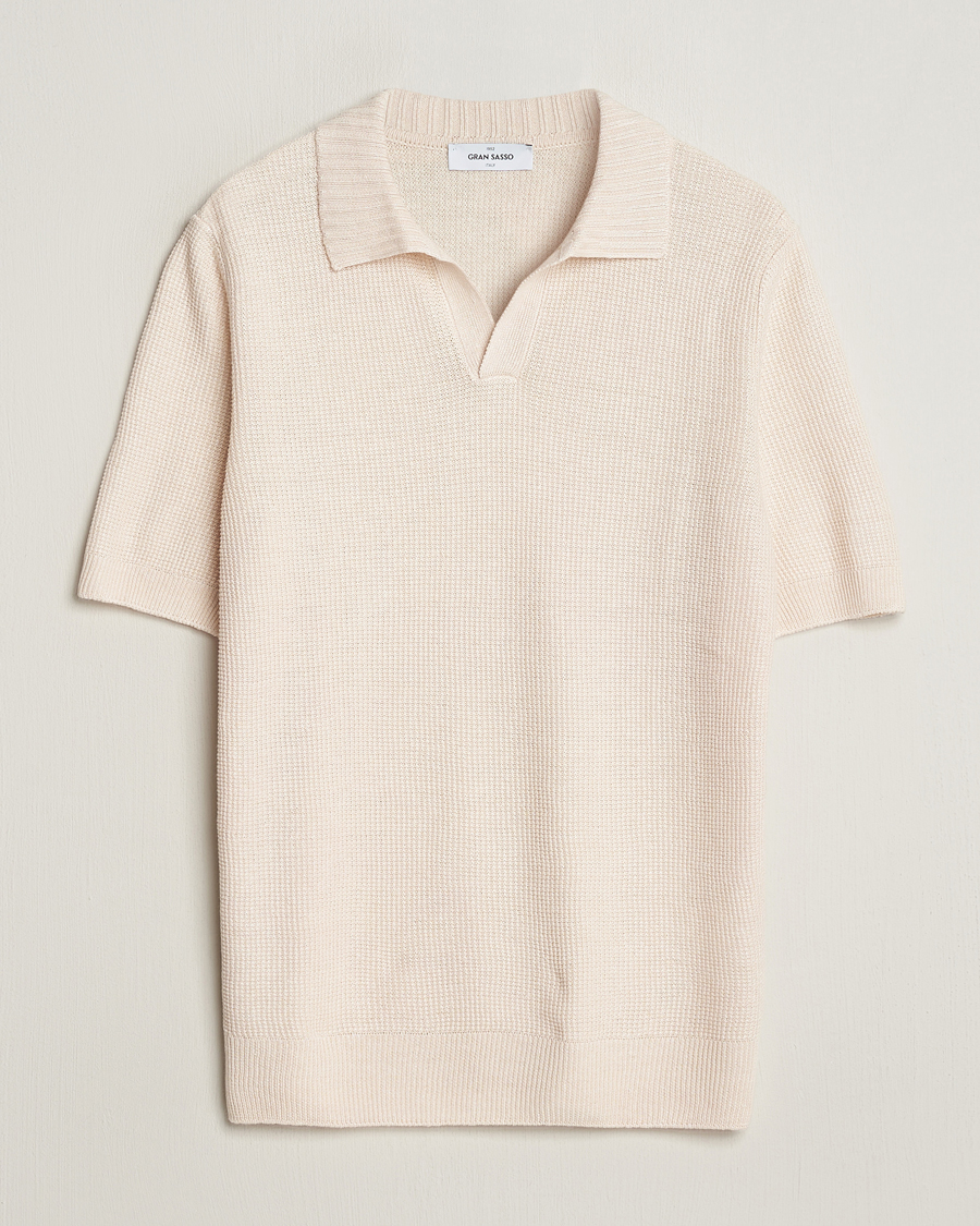 Mies | Pikeet | Gran Sasso | Linen/Cotton Open Collar Polo Cream