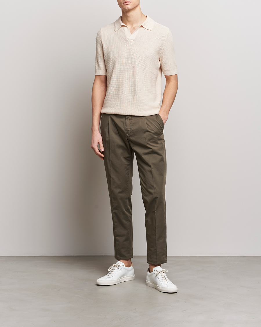 Mies | Pikeet | Gran Sasso | Linen/Cotton Open Collar Polo Cream