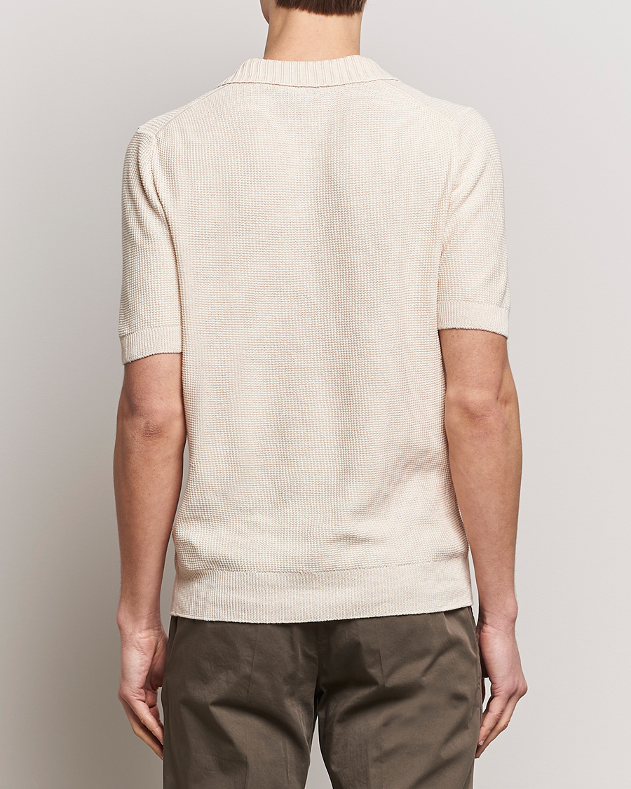 Mies | Pikeet | Gran Sasso | Linen/Cotton Open Collar Polo Cream
