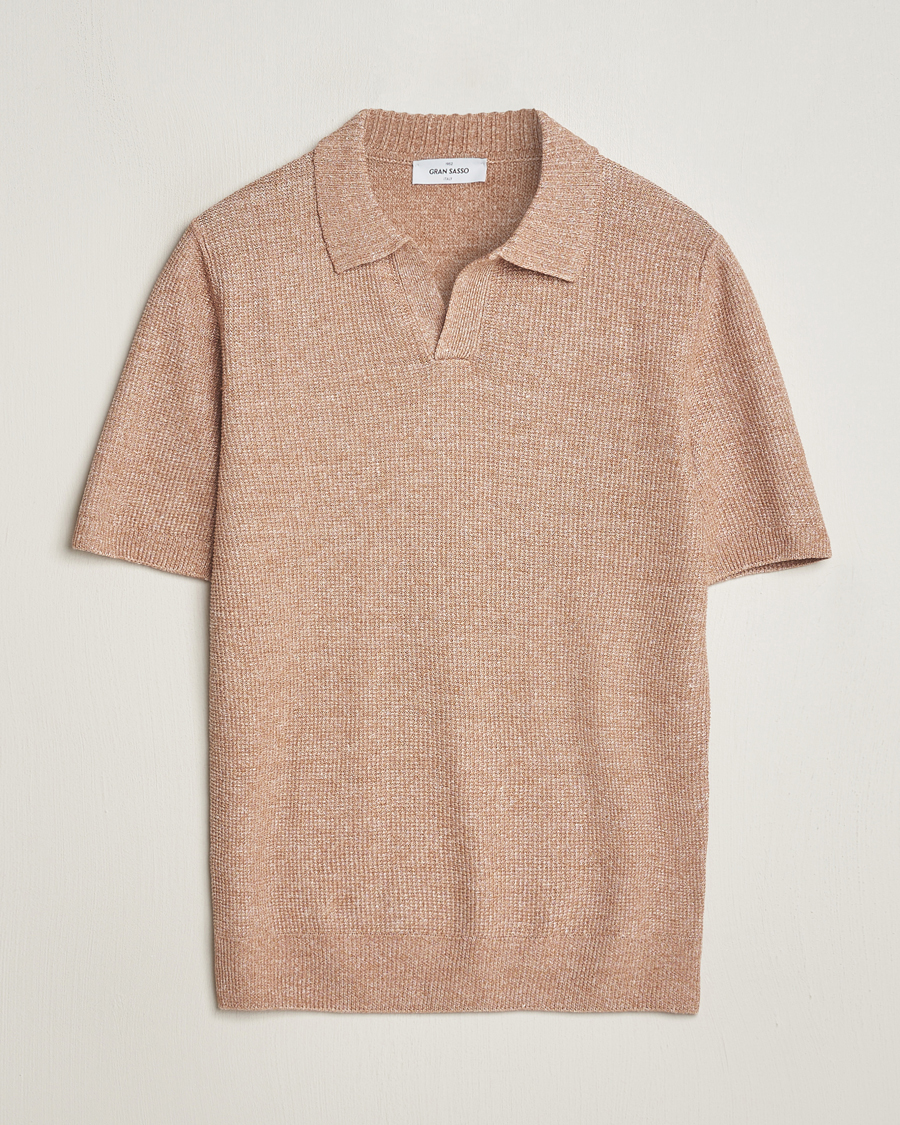 Mies | Pikeet | Gran Sasso | Linen/Cotton Open Collar Polo Rust Melange