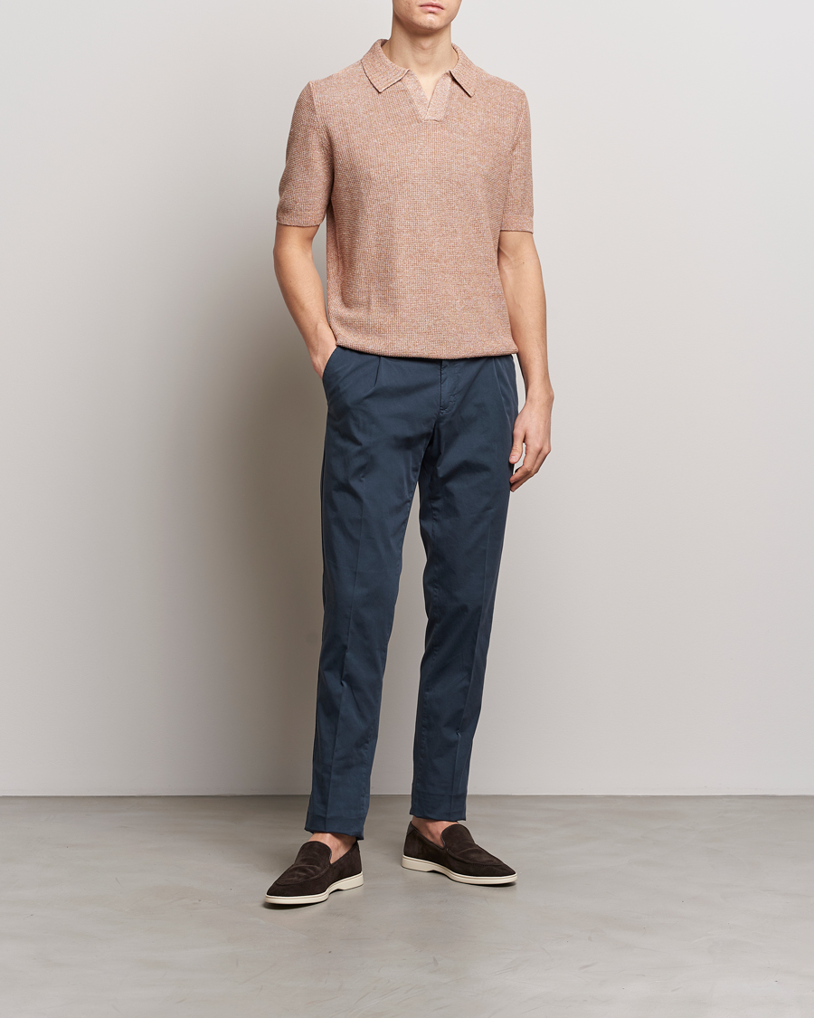 Mies | Pikeet | Gran Sasso | Linen/Cotton Open Collar Polo Rust Melange
