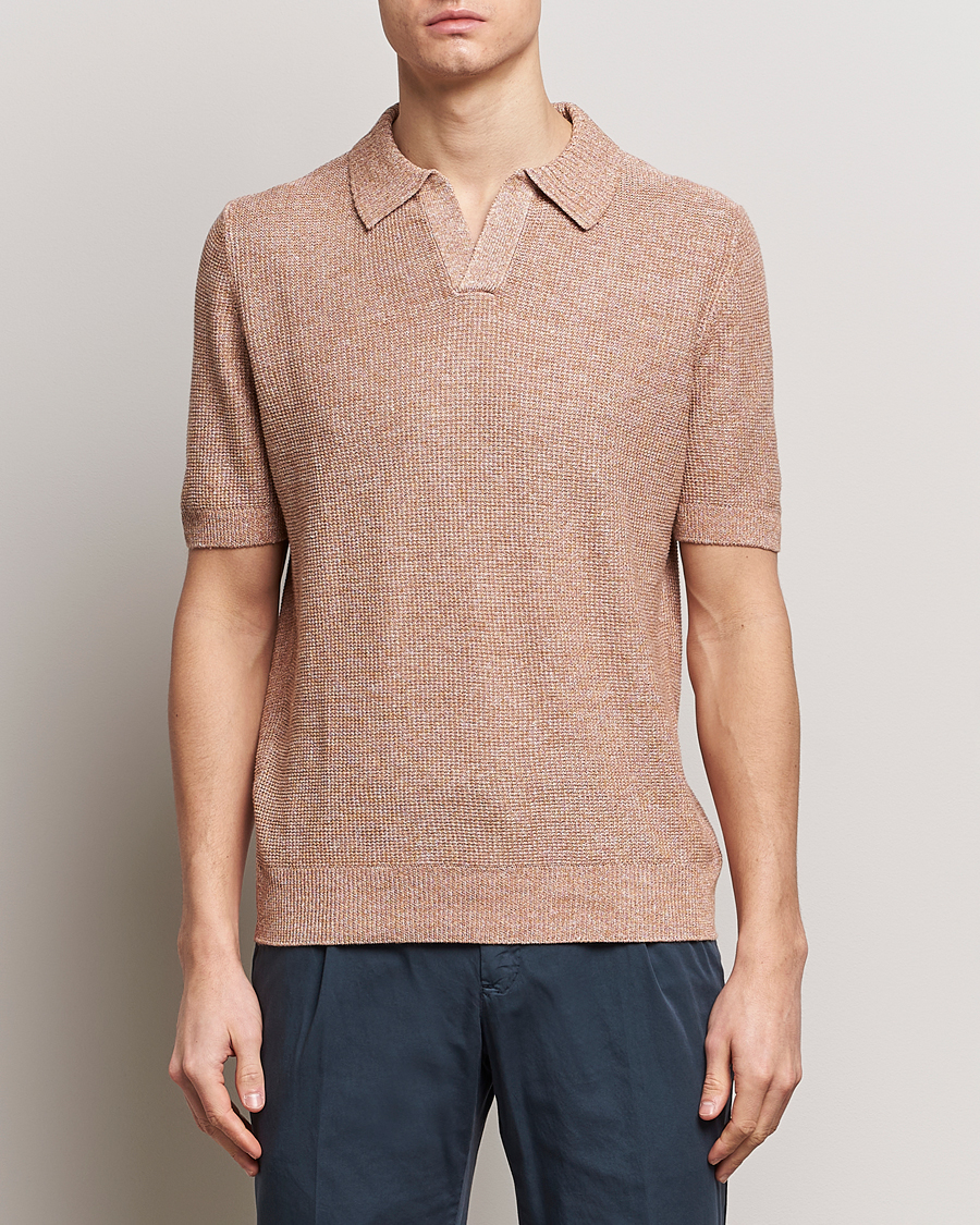 Mies | Pikeet | Gran Sasso | Linen/Cotton Open Collar Polo Rust Melange