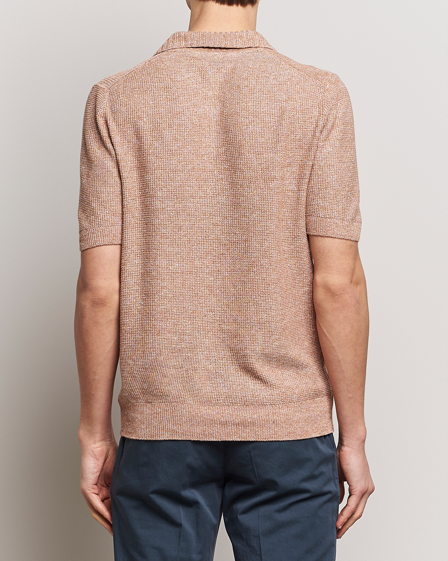 Mies | Pikeet | Gran Sasso | Linen/Cotton Open Collar Polo Rust Melange