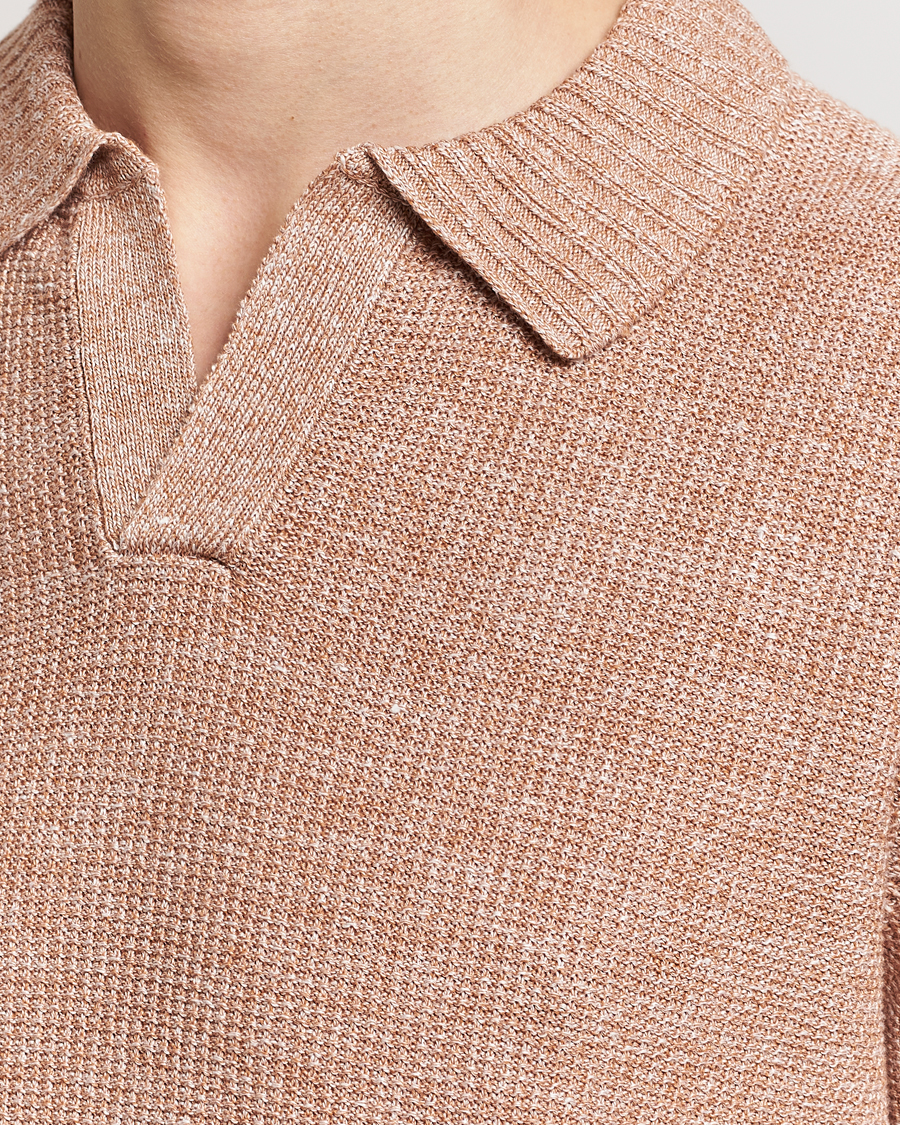 Mies | Pikeet | Gran Sasso | Linen/Cotton Open Collar Polo Rust Melange