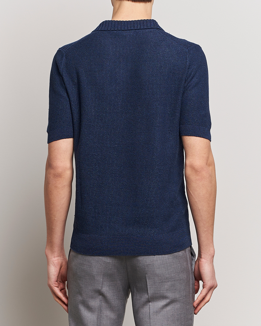 Mies | Pikeet | Gran Sasso | Linen/Cotton Open Collar Polo Navy