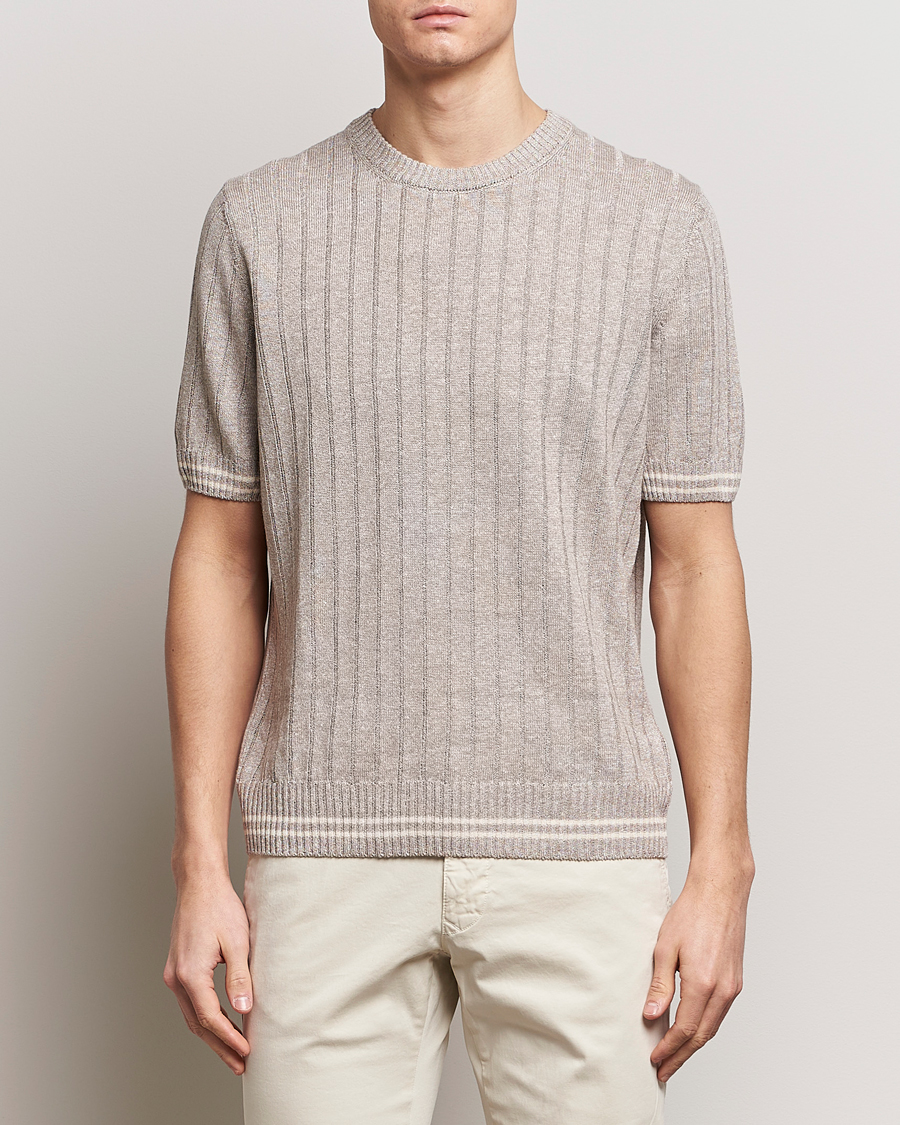 Mies |  | Gran Sasso | Linen/Cotton Structured T-Shirt Beige Melange