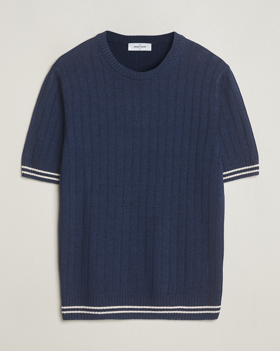 Mies | T-paidat | Gran Sasso | Linen/Cotton Structured T-Shirt Navy