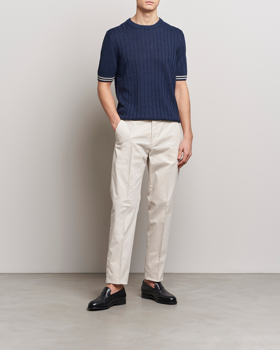 Mies | T-paidat | Gran Sasso | Linen/Cotton Structured T-Shirt Navy