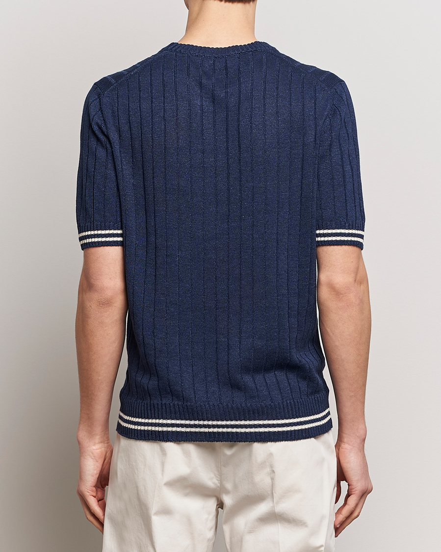 Mies | T-paidat | Gran Sasso | Linen/Cotton Structured T-Shirt Navy