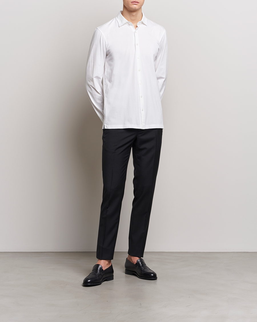 Mies | Kauluspaidat | Gran Sasso | Washed Cotton Jersey Shirt White