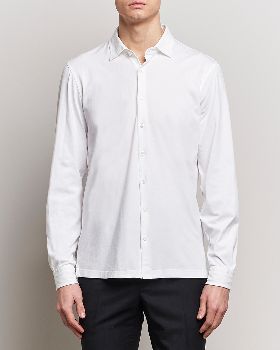 Mies | Kauluspaidat | Gran Sasso | Washed Cotton Jersey Shirt White