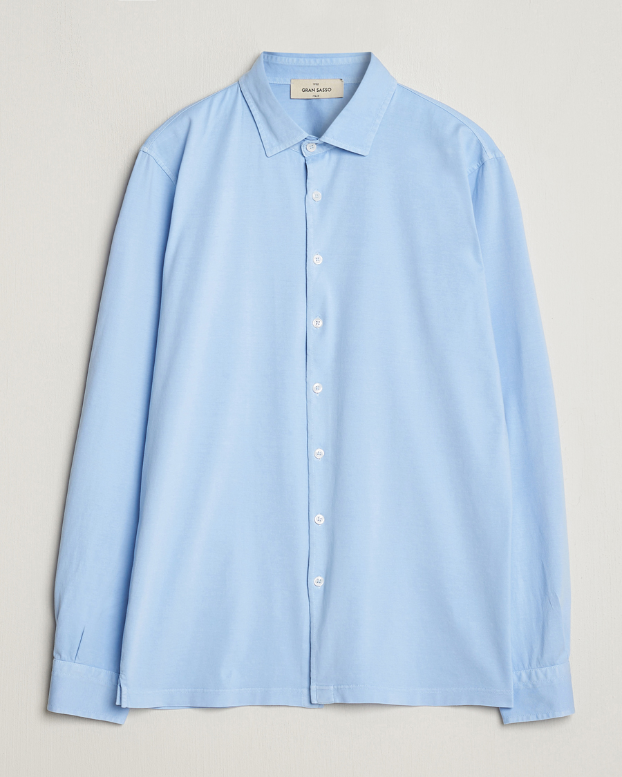 Mies | Kauluspaidat | Gran Sasso | Washed Cotton Jersey Shirt Light Blue