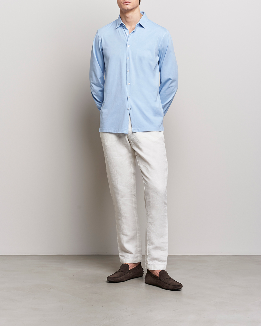 Mies | Kauluspaidat | Gran Sasso | Washed Cotton Jersey Shirt Light Blue