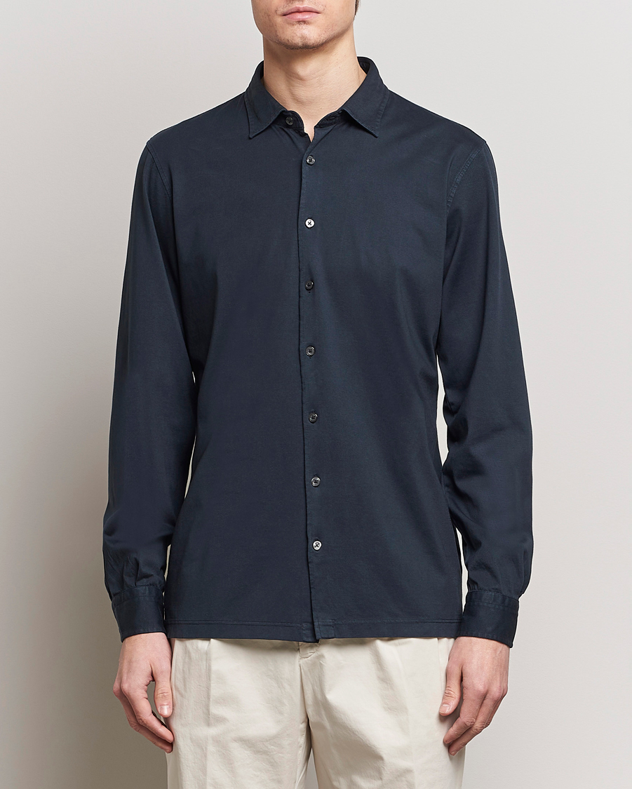 Mies | Italian Department | Gran Sasso | Washed Cotton Jersey Shirt Navy