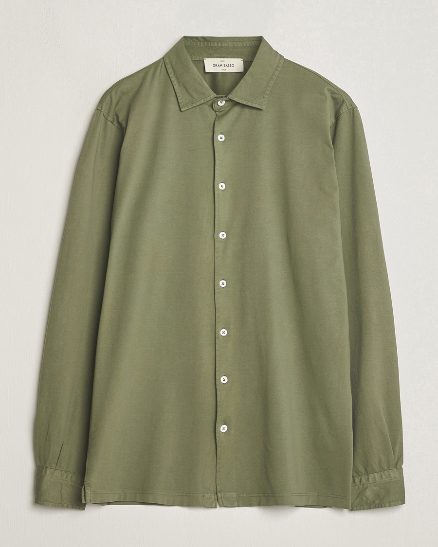 Mies | Kauluspaidat | Gran Sasso | Washed Cotton Jersey Shirt Green