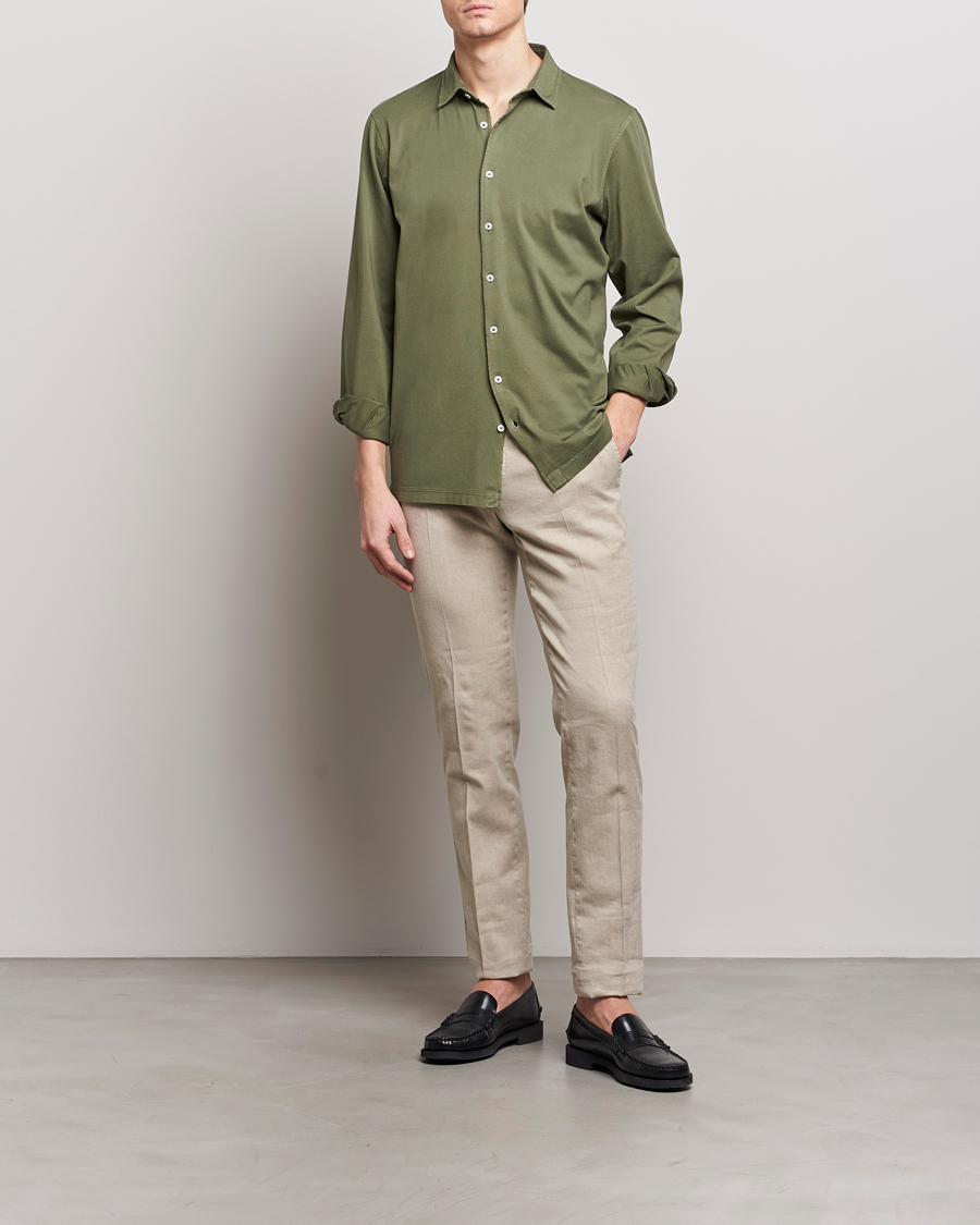 Mies | Kauluspaidat | Gran Sasso | Washed Cotton Jersey Shirt Green