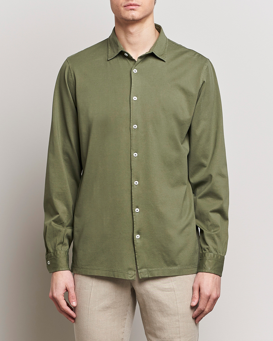 Mies | Kauluspaidat | Gran Sasso | Washed Cotton Jersey Shirt Green