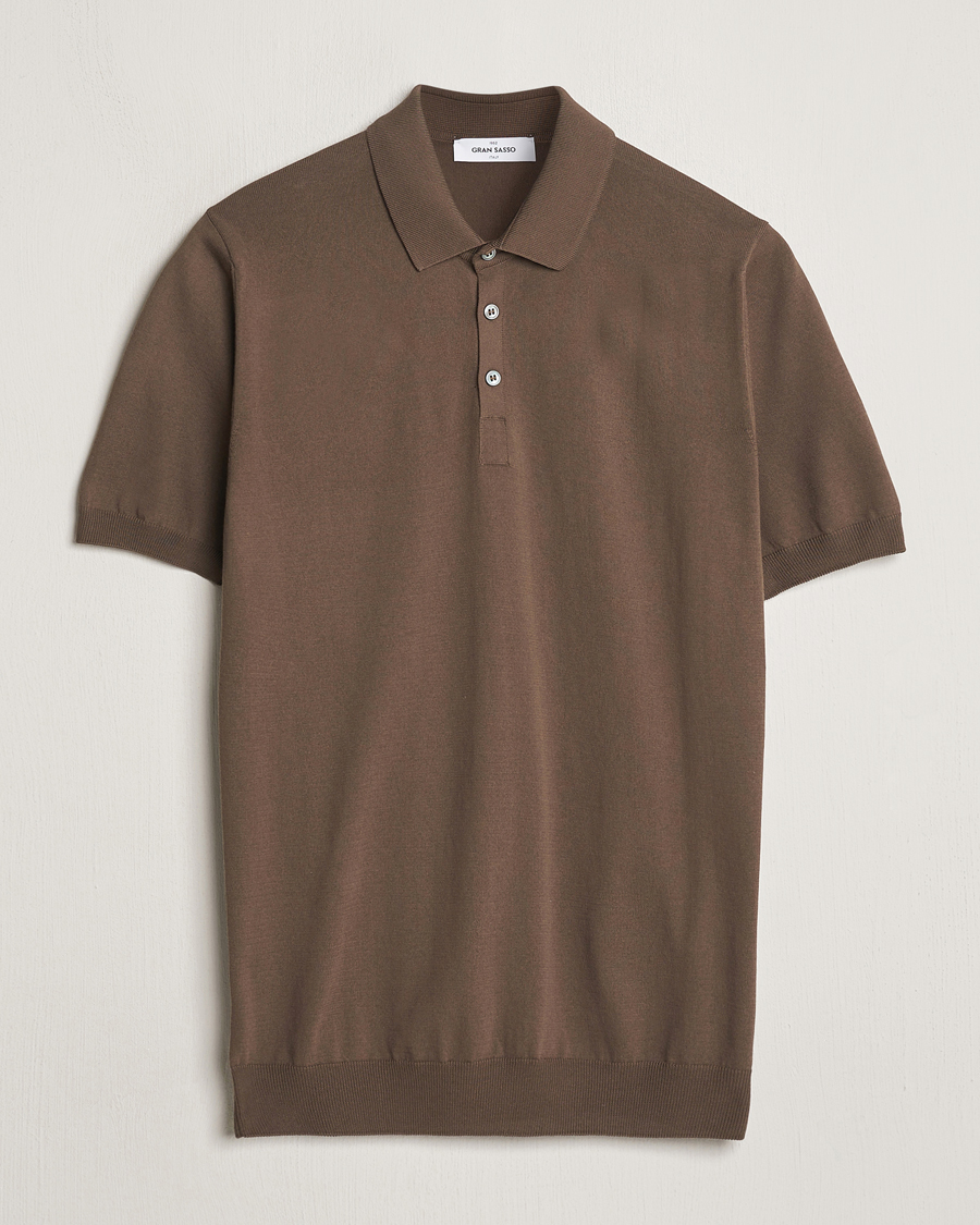 Mies | Pikeet | Gran Sasso | Cotton Knitted Polo Dark Brown