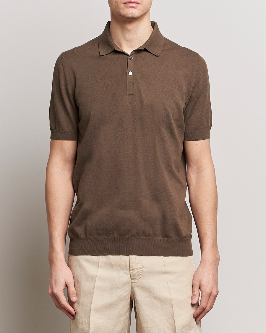 Mies | Pikeet | Gran Sasso | Cotton Knitted Polo Dark Brown