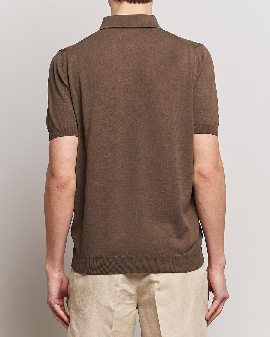 Mies | Pikeet | Gran Sasso | Cotton Knitted Polo Dark Brown